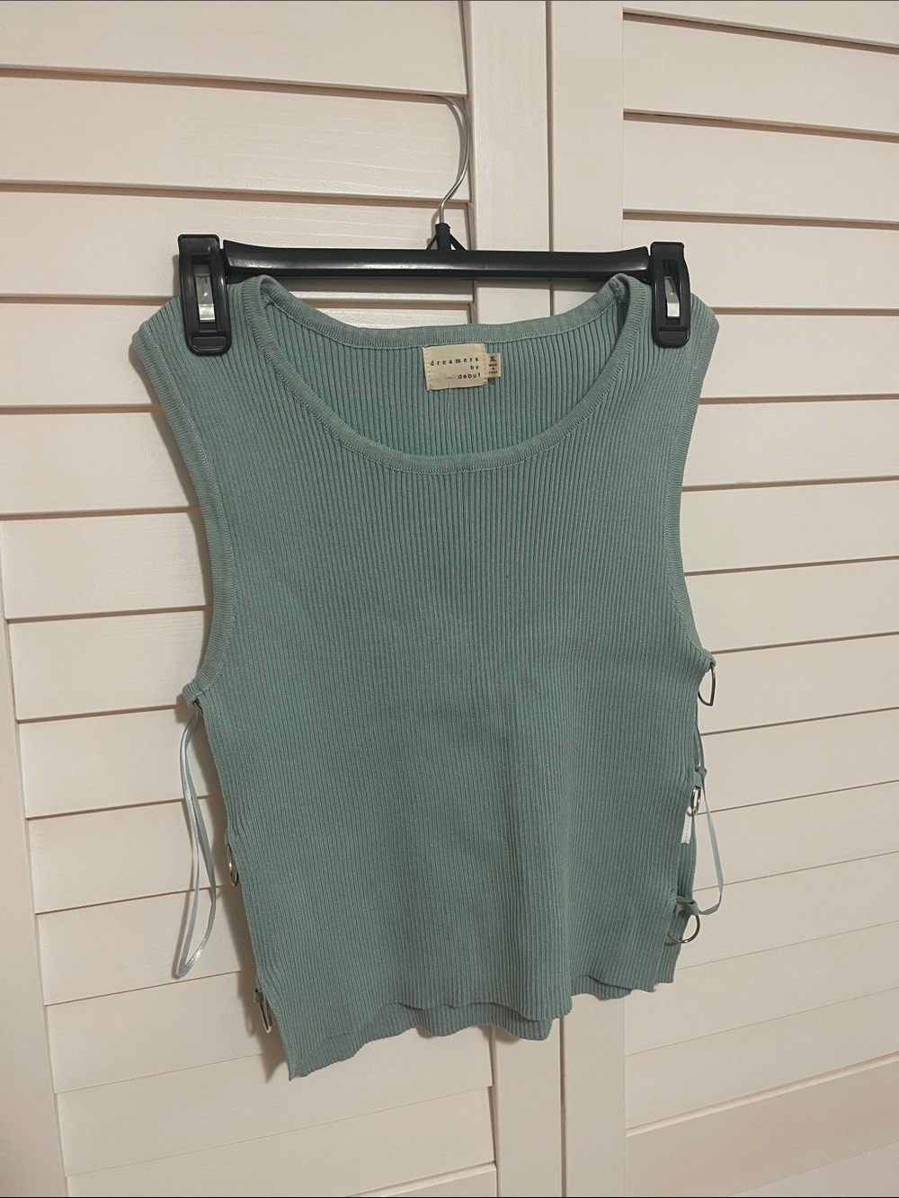 Ribbed Lace-Up Tank Top in Sage Green
